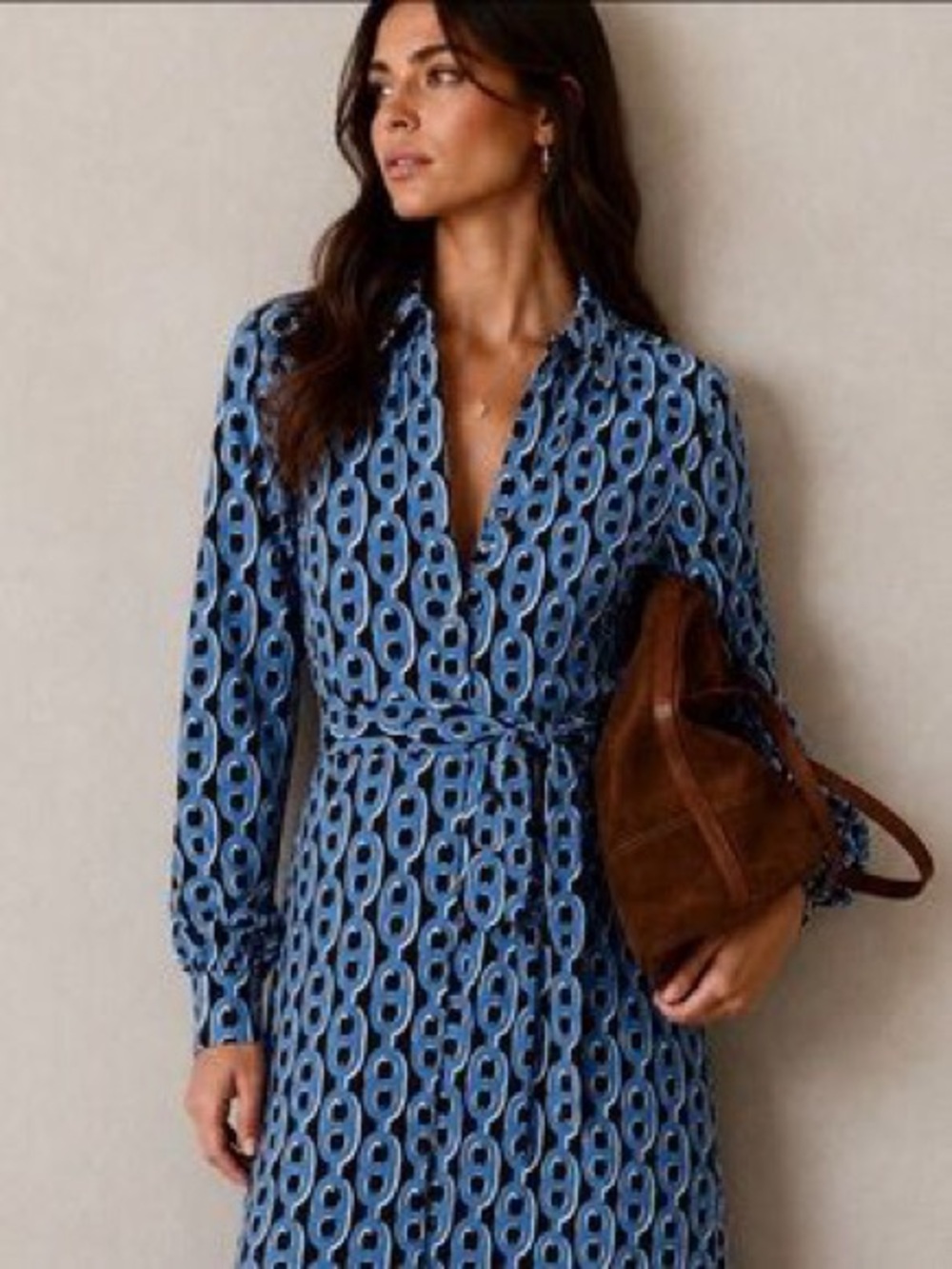 Boden Laura Chain Link Printed Belted Midi Dress Career Work Wear Classic Sz 14R